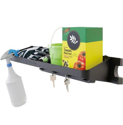 Suncast 25 inch X 8 inch resin shelf accessory with storage hooks and ez bolt assembly for select outdoor shed models (2) pack black