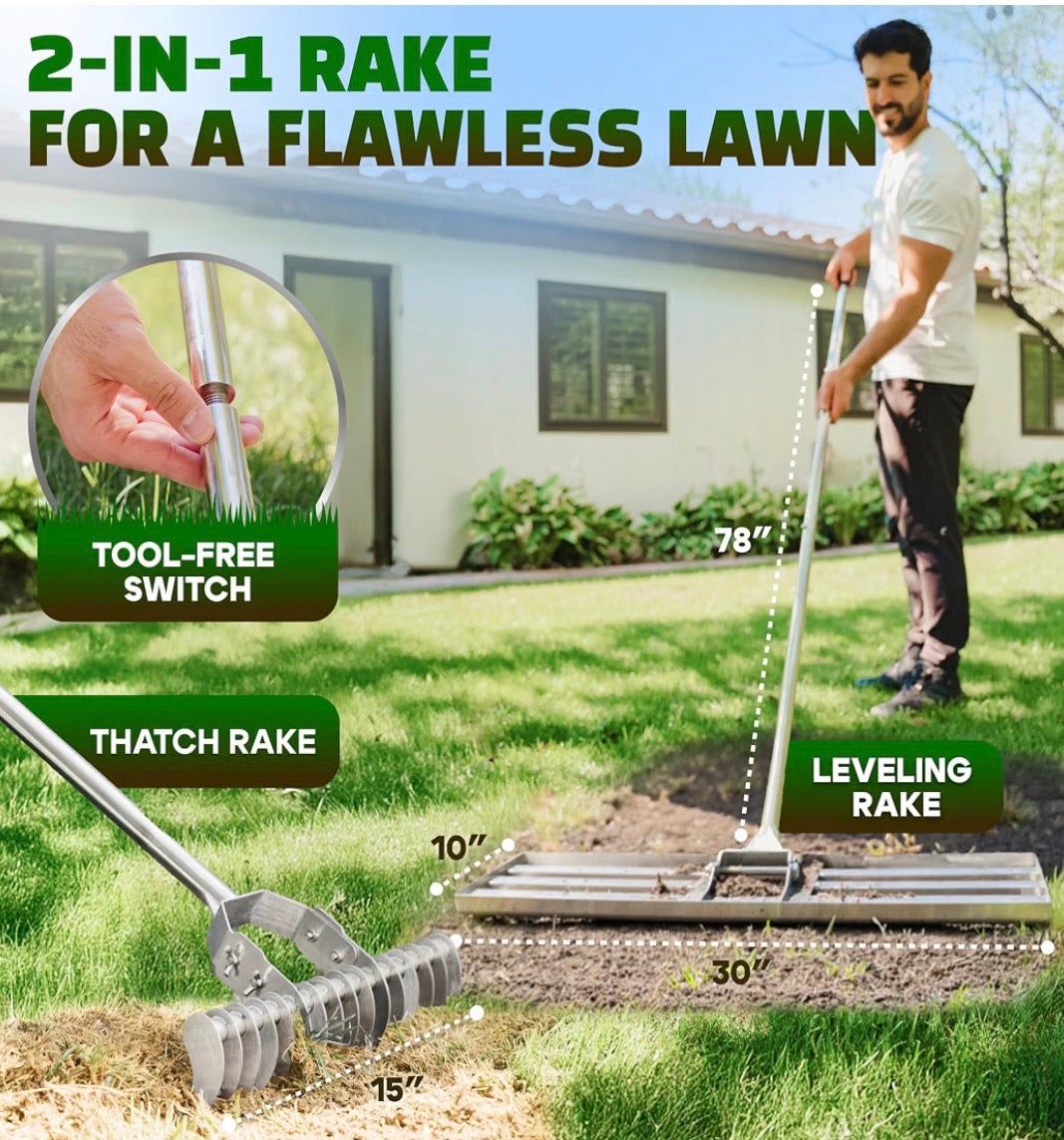 Oris Garden Lawn Leveling Rake -30 inch Leveling and Thatch Rake