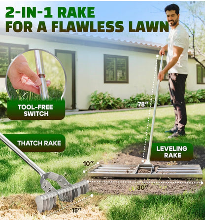 Oris Garden Lawn Leveling Rake -30 inch Leveling and Thatch Rake