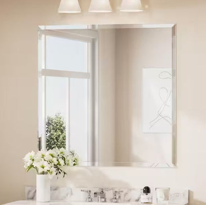 Rectangular Beveled Frameless Wall Mount Bathroom Vanity Mirror Decorative Wall Accent Mirror