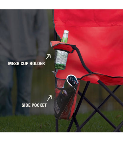 Coleman Poratble Camping Chair with 4-Can Cooler, Cushioned Seat & Back with Side Pockets & Cup Holder, Carry Bag Included, Great for Camping, Tailgating, Firepits, Patio & More (Red) (New in Box)