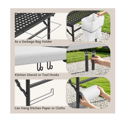 5 Foot Folding Camping table with Metal Grid Grilling Surface, Portable Outdoor Grill Stand Table with Handle for BBQ, Grilling, Camping Trip, RV, Pinic, Backyards, Tailgating (New in Box)