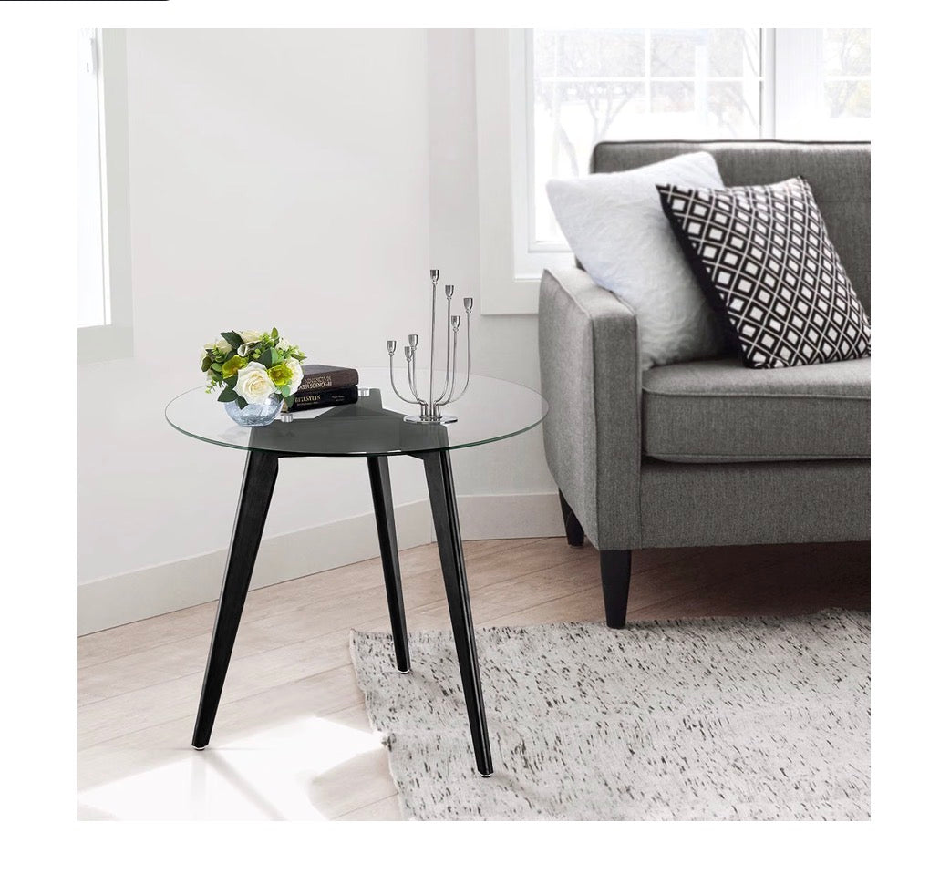 Round Glass Dining Table for 2-4 People, 31.5 Inch Modern Circle Kitchen Table with Wood Legs for Dining Room, Living Room or Restaurant, Space Saving (Black) (New in Box)