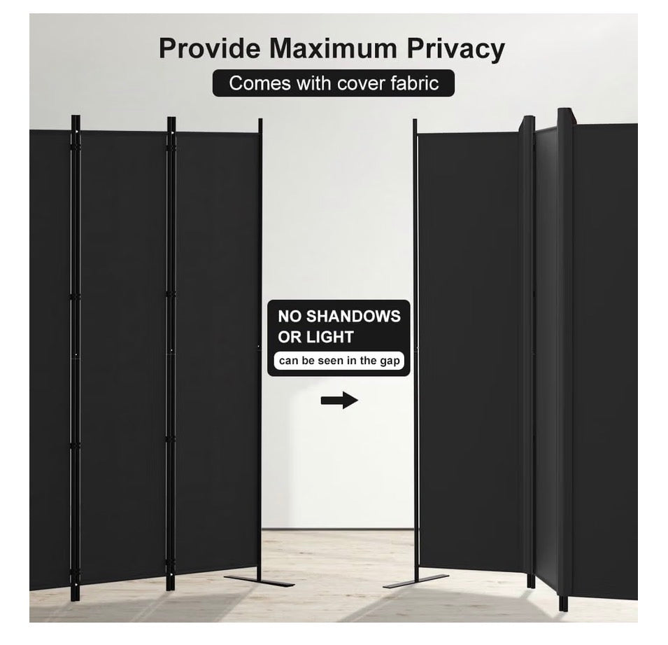 Kokorona 6 Panel Room Divider, 6 Ft. Tall Folding Privacy Screen Wall Dividers, Portable Privacy Screen Freestanding Room Divider for Room Separation Included Cover Strips 120 Inch Width x 72 Inch Height (Black)