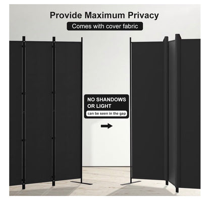 Kokorona 6 Panel Room Divider, 6 Ft. Tall Folding Privacy Screen Wall Dividers, Portable Privacy Screen Freestanding Room Divider for Room Separation Included Cover Strips 120 Inch Width x 72 Inch Height (Black)
