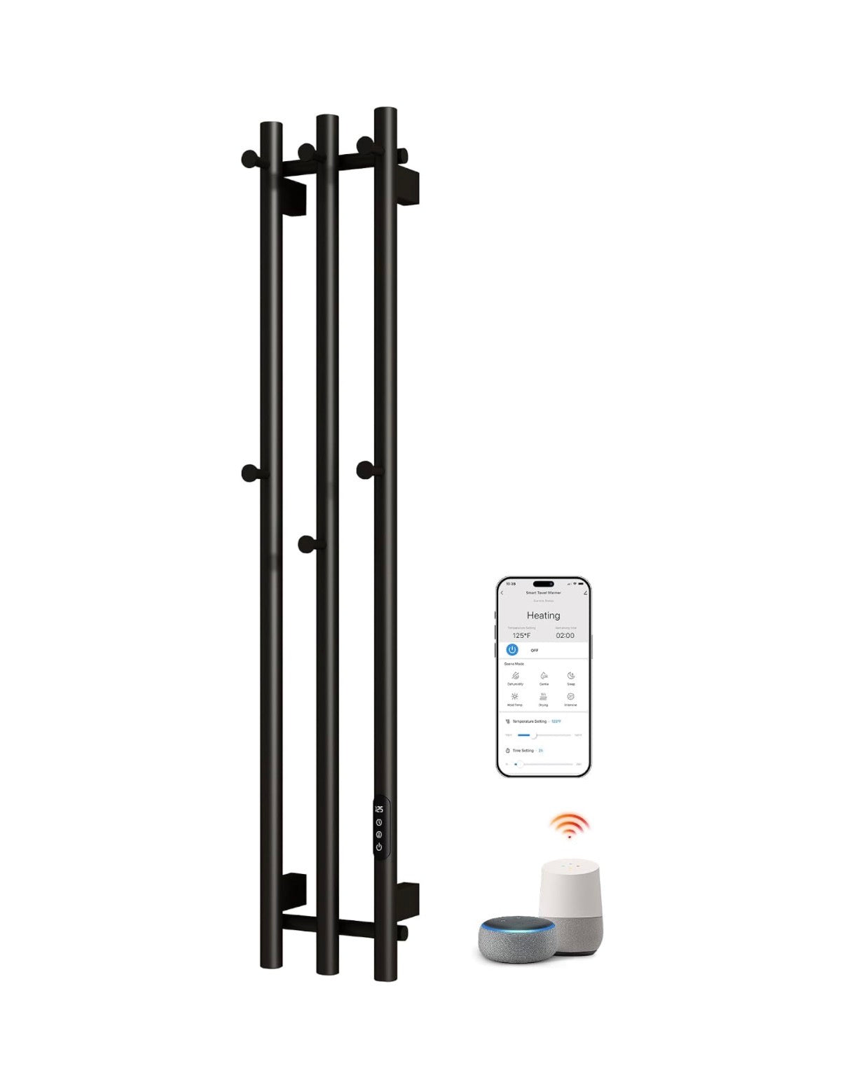 Smart Heated Towel Rack, Wall Mounted Vertical Electric Towel Warmer Rack 220W WiFi App Control & LED Touch Screen, Adjustable Temp & 24 Hour Timer (Black) (New in Box)