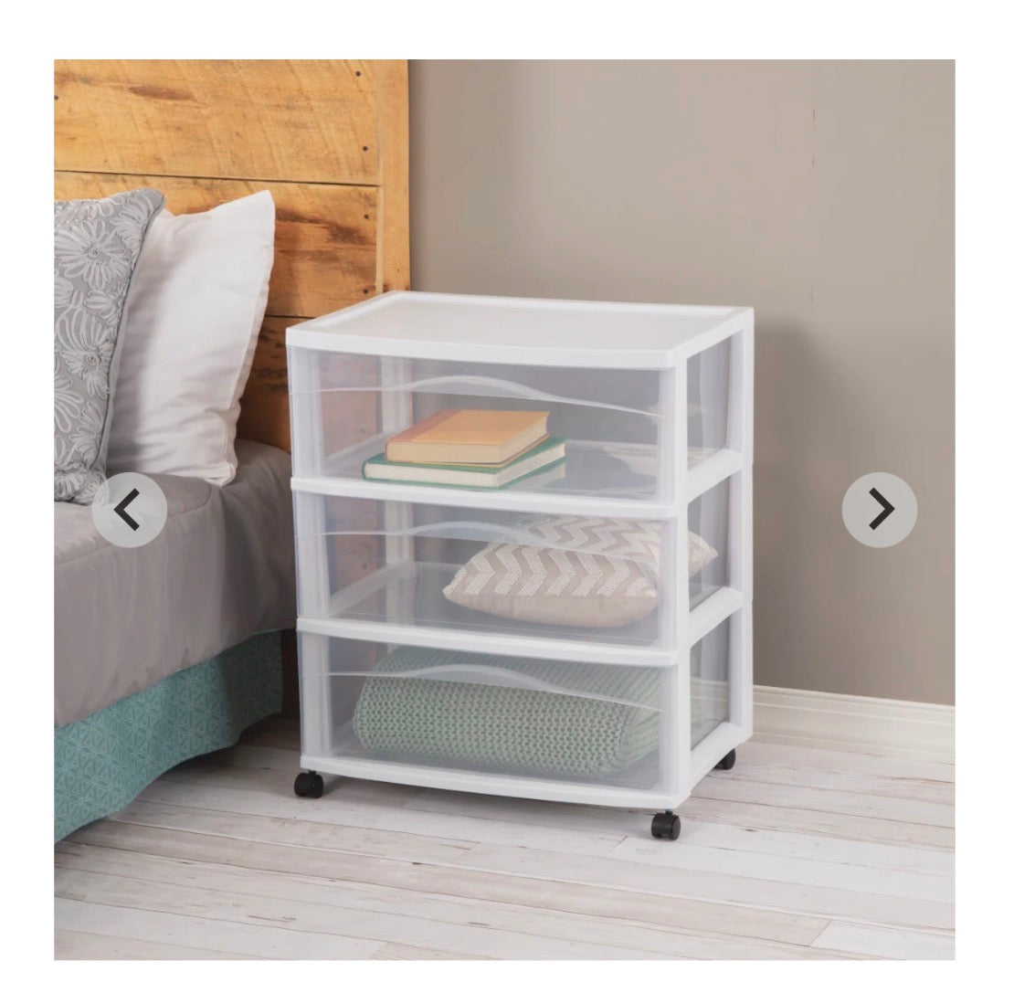 Sterilite Wide 3 Drawer Cart (White) (New in Box)