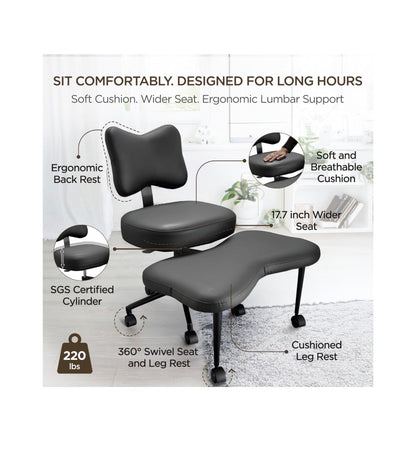 Meditation Chair Cross Legged ADHD Office Chair for Adults: Wheels Ergonomic Back Support and Leg Rest for Multi Position Criss Cross Sitting Kneeling Fidgeting and Yoga, Height Adjustable (Black) (New in Box; needs to be assembled)