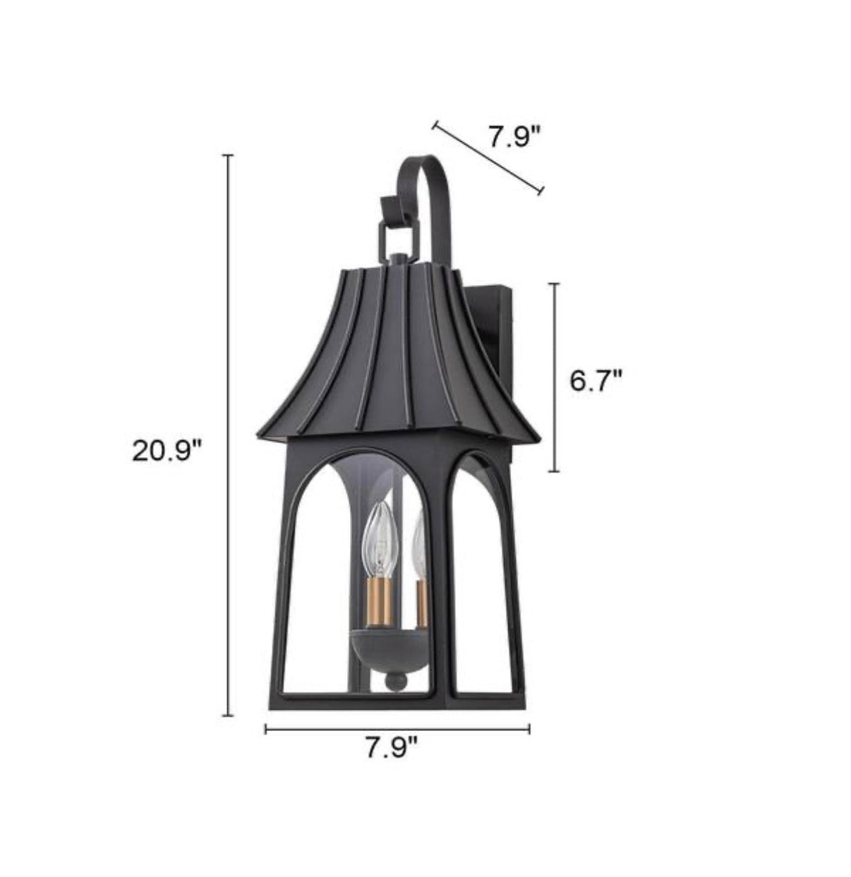 Forgeglow 20.9 inch 3 light Black/Gold outdoor hardwired wall lantern sconce with clear glass