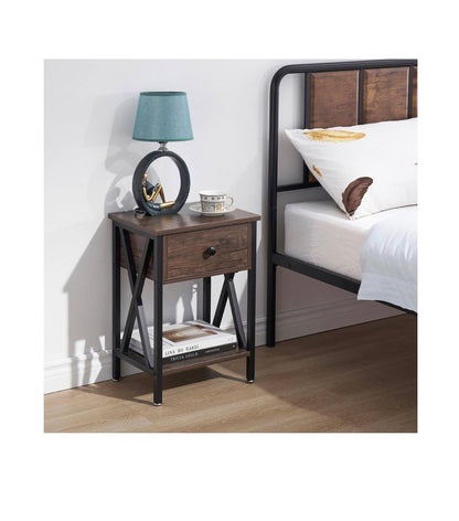 1 Bin Drawer Nightstands X Design Side End Table Nightstand 21.7 Inch Height, 11.8 Inch Width, 15.8 Inch Length (Gray) (New in Box)