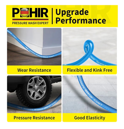 100 Ft Pressure Washer Hose 3/8 Inch 4800 PSI, Kink Resistant Industrial Grade Hose with Quick Connect Ends and Adapters for Hot & Cold Water Steel Wire Braided Hose for Power Washing