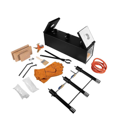 Propane Gas Forge, Triple Burner 2700H Blacksmithing Forge Large Capacity Forge, Square Propane Burner Forge with V-Bit Tongs & Leather Welding Gloves for Farrier, Knife and Tool Making (New in Box)