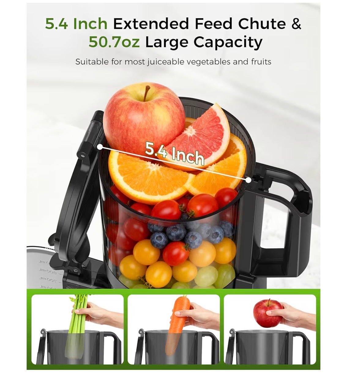 Cold Press Juicer, Advanced Touch Control Juicer Machine with 5.4-Inch-Wide Feed Chute, Quiet Motor High Juice Yield Slow Masticating Juicer for Whole Fruits & Vegetables (New in Box)