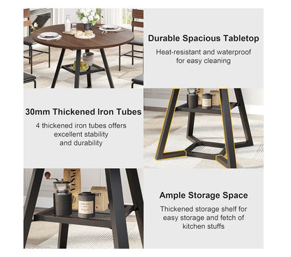 Knoworld 43 Inch Round Dining Table for 4, Kitchen Tables Dining Room Circle Dinner Table with Pedestal Metal Frame, Space Saving Wood Industrial Kitchen & Dining Room Table 43 Inches (Brown) (New in Box)
