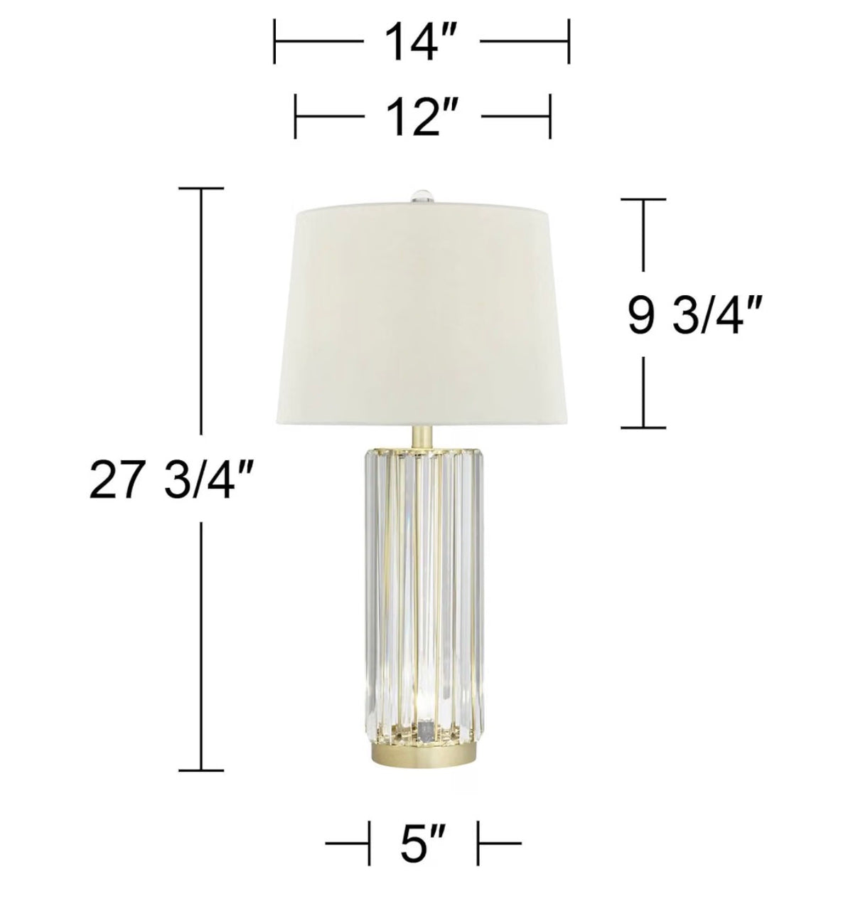Rivera 27 3/4-Inch-Tall Table Lamp Gold Vintage Glass Rod Night Light LED Modern Traditional Nightlight Clear Bedroom, Living Room, Nightstand, Bedside, Office, Kids White Tapered Drum Shade (New in Box)