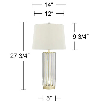 Rivera 27 3/4-Inch-Tall Table Lamp Gold Vintage Glass Rod Night Light LED Modern Traditional Nightlight Clear Bedroom, Living Room, Nightstand, Bedside, Office, Kids White Tapered Drum Shade (New in Box)