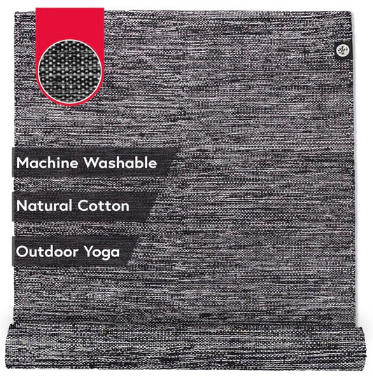Manduka Shala Yoga Rug 71 Inch X 26 Inch Outdoor Yoga & Meditation Foldable & Machine Washable Natural Cotton Handmade (Black) (New)