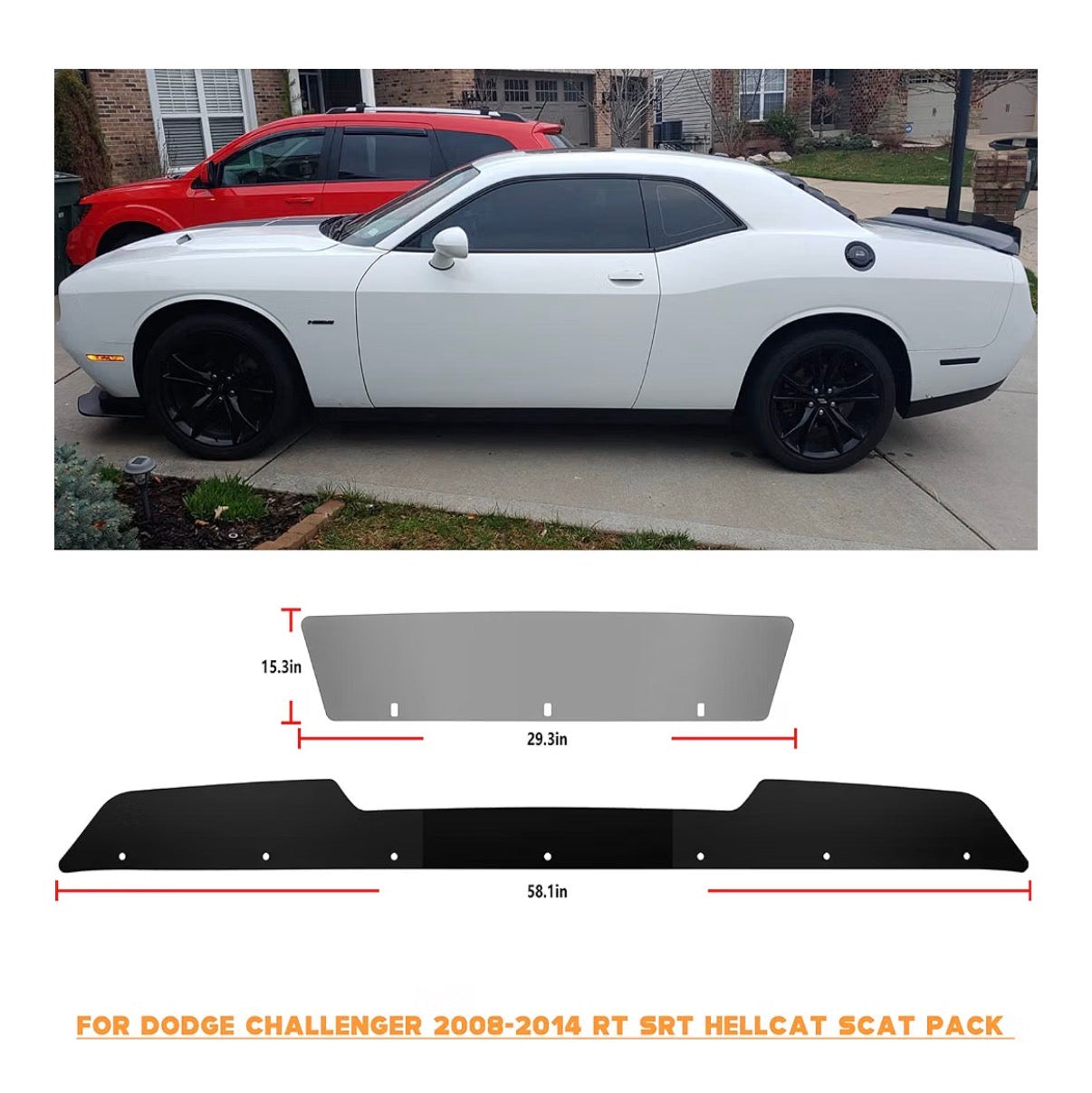 Rear Wicker bill Spoiler for Dodge Challenger 2008-2014 SRT RT Hellcat Pack Model 2 Piece Wicker Bill Spoiler Add on Style with RivNut Tool (New in Box)
