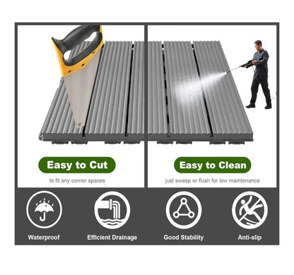 Prime Zone 54 Pieces Plastic Interlocking Patio Deck Tiles 12 Inches X 12 Inches Anti-Slip Waterproof Outdoor Flooring Decor, Floor Decking for Balcony, Backyard, Garden & Poolside, All Weather Use (Gray) (New in Box)