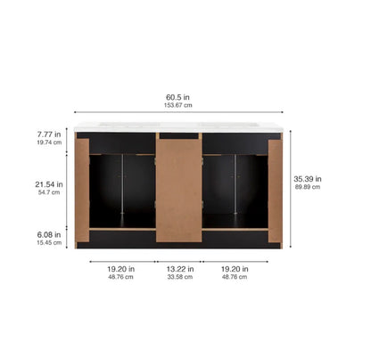 Cauley 60 Inch Black Double Sink Bathroom Vanity with White Cultured Marble Top (New in Box)