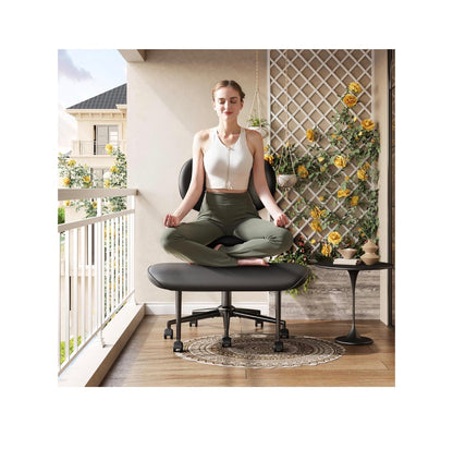 Pinmoco Upgraded Cross Legged Office Chair with Wheels, ADHD Chair for Adults, Wider Height Adjustable Backrest and Seat, Meditation Chair, Ergonomic & Yoga Office Chair (PU Leather Black) (New in Box)