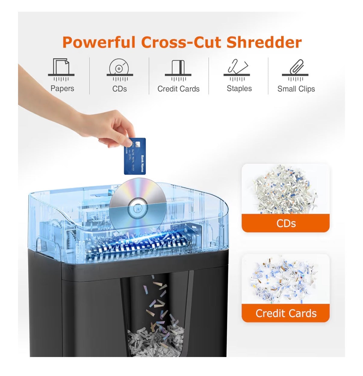 Bonsaii 12 Sheet Paper Shredder for Home Office, Heavy Duty Cross Cut Shredder with 5.5 Gal Pullout Bin