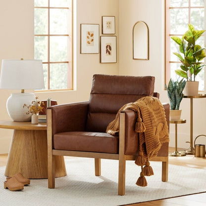 Hearth & Hand w/Magnolia Faux Leather Accent Chair in Cognac