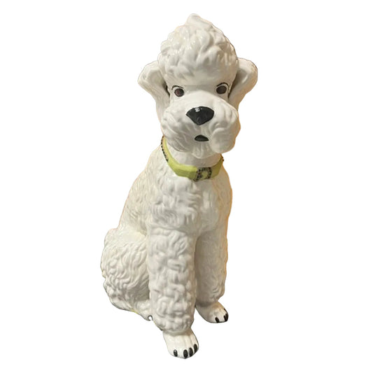 Vintage White Dog Statue Mid Century Hand Painted Ceramic