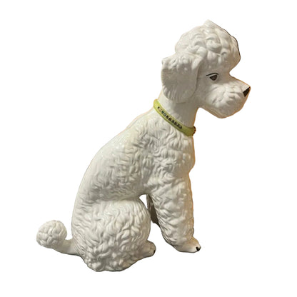 Vintage White Dog Statue Mid Century Hand Painted Ceramic