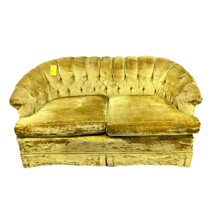 Vintage Mid-Century Flexsteel Yellow Gold Velvet Sofa Couch Loveseat
