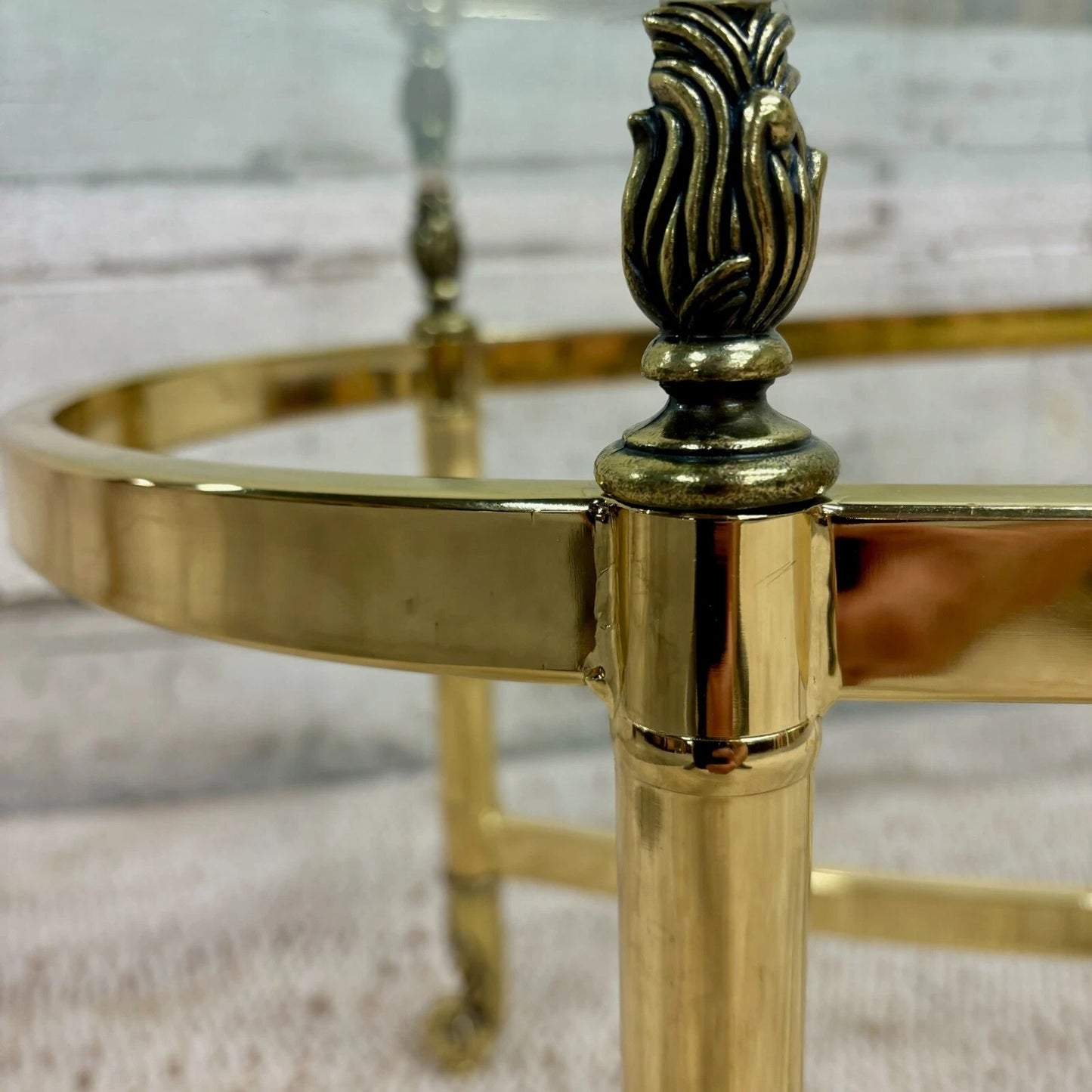 Vintage Mid Century Labarge Style Brass and Glass Oval Coffee Table