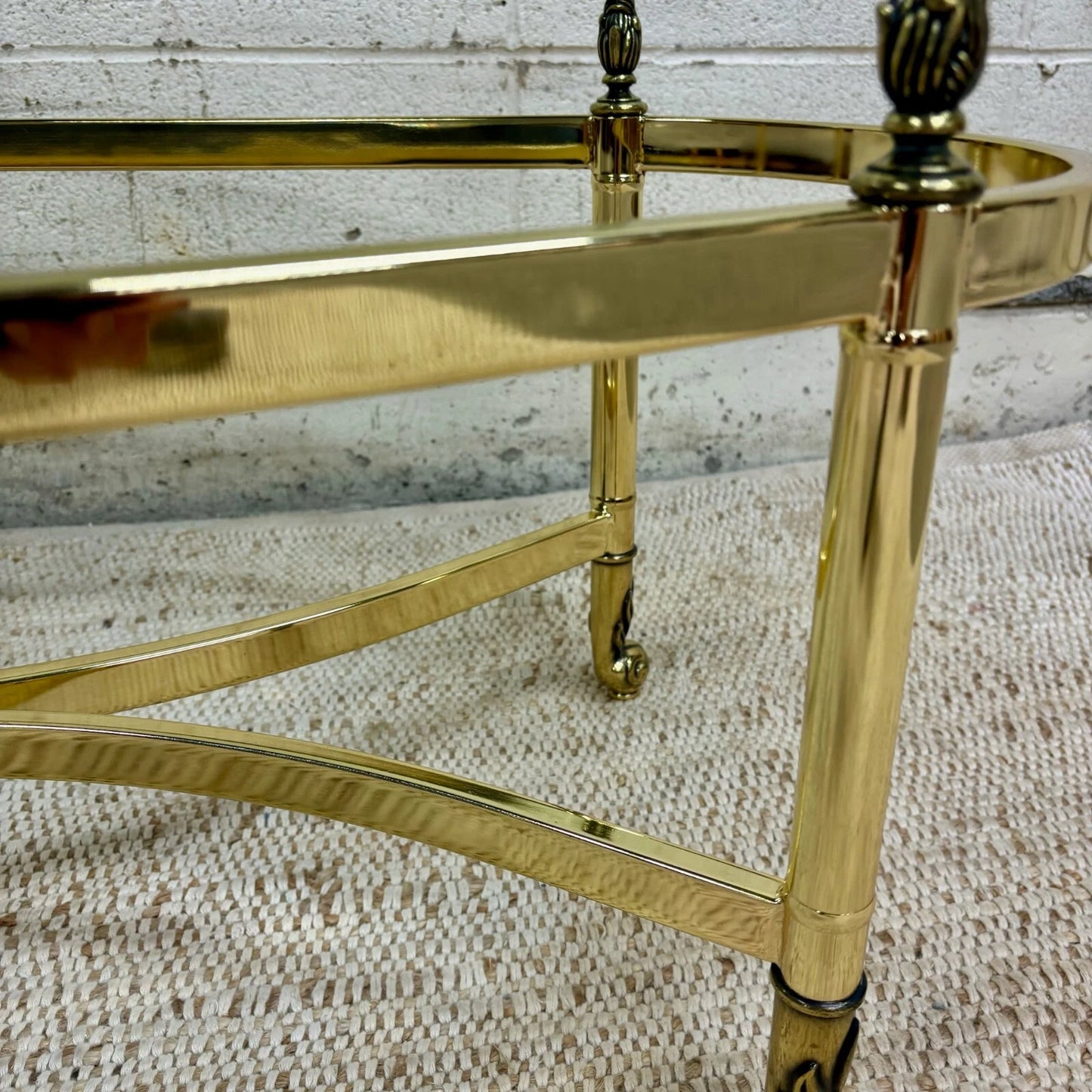 Vintage Mid Century Labarge Style Brass and Glass Oval Coffee Table