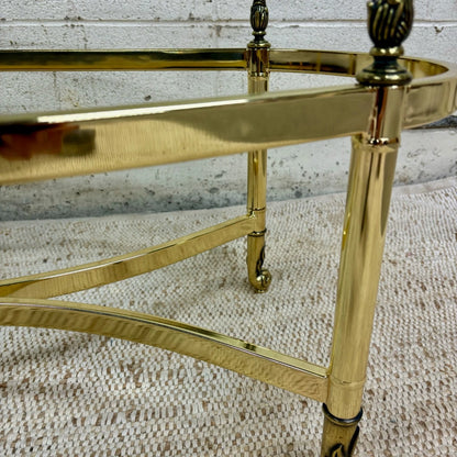 Vintage Mid Century Labarge Style Brass and Glass Oval Coffee Table