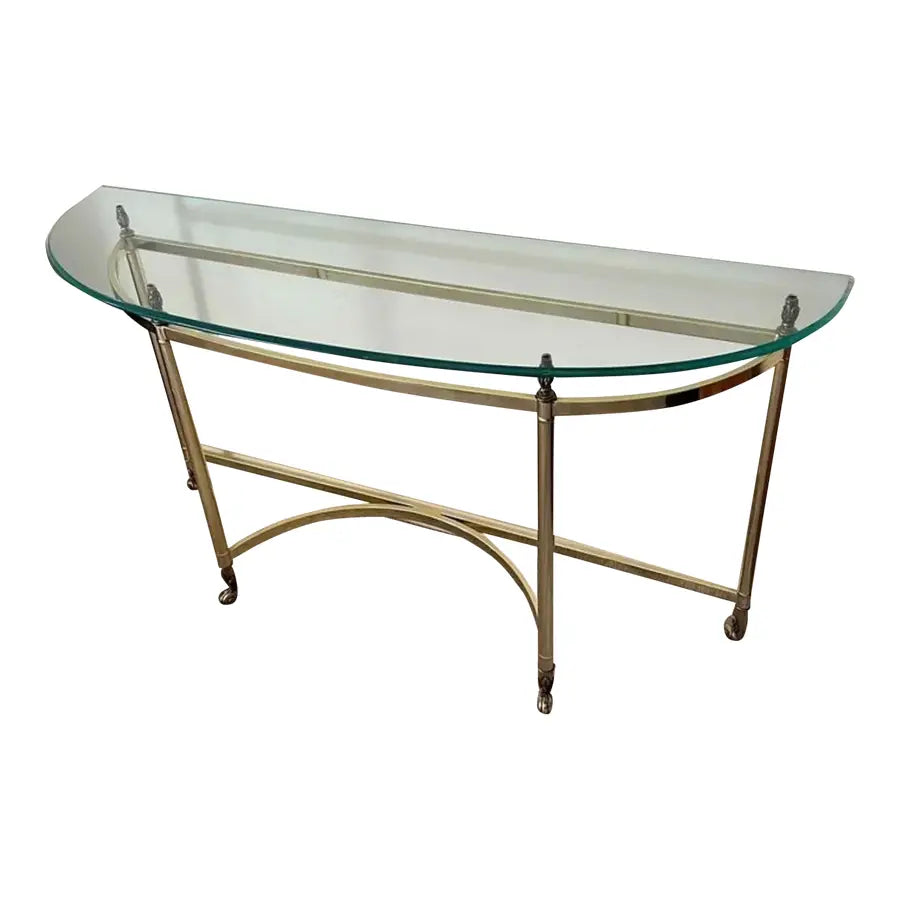 Vintage LaBarge Style Brass-Tone Demilune Console Table